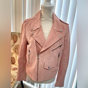 Zara woman pink suede moto jacket, size L